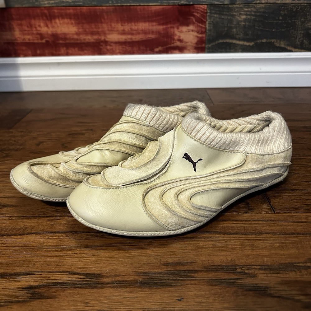 Vintage Puma Sneakers Trainers Leather Y2K PWR Slip On 9 White
